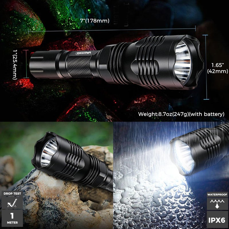 VASTFIRE Predator Light with Interchangeable (Red, Green, White) LED Hunting Flashlight with Scope Mount for Hog Coyote Coon Bobcat Raccoon Varmint Rabbit Night Hunting - Image 4